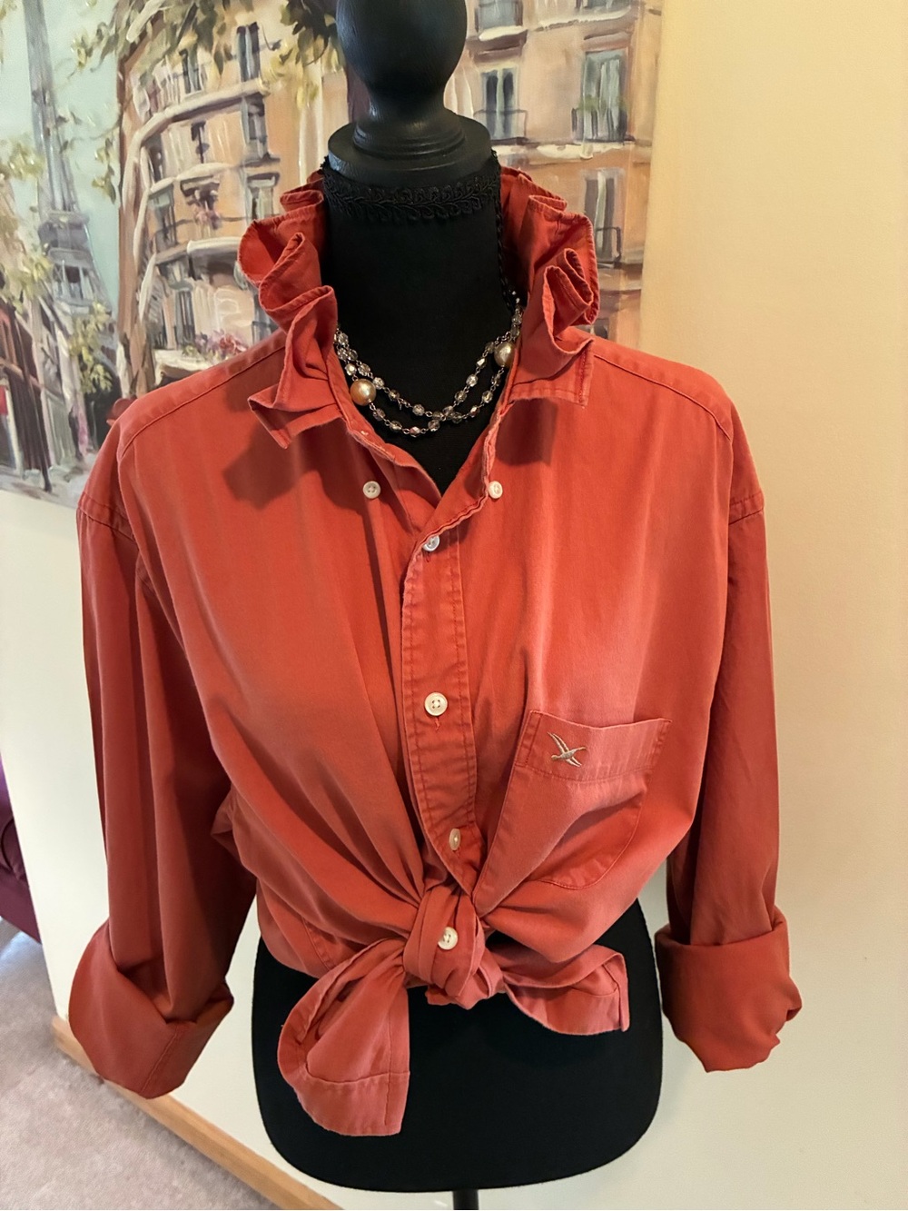 Eddie Bauer Rust Ruffle-Collar Button-Down Shirt